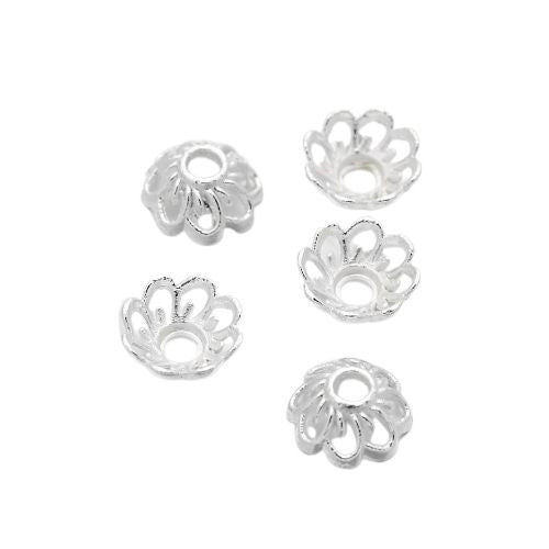 Bead Caps, Flower, Open, Scalloped, Silver Plated, Alloy, 9mm - BEADED CREATIONS