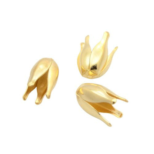 Bead Caps, Lily Flower, Gold Plated, Alloy, 13mm - BEADED CREATIONS