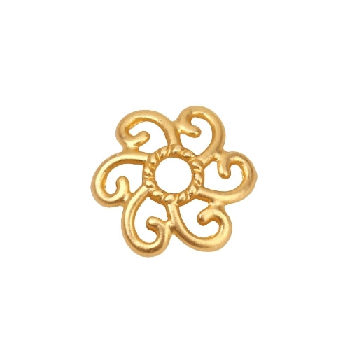 Bead Caps, Round, Floral, Cut-Out, With Swirls, Matte Gold, 12mm - BEADED CREATIONS