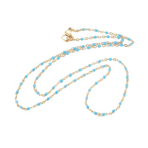 Beaded Cable Chain Necklace, Stainless Steel, Light Blue, Enamel, 50cm - BEADED CREATIONS