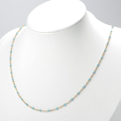 Beaded Cable Chain Necklace, Stainless Steel, Light Blue, Enamel, 50cm - BEADED CREATIONS