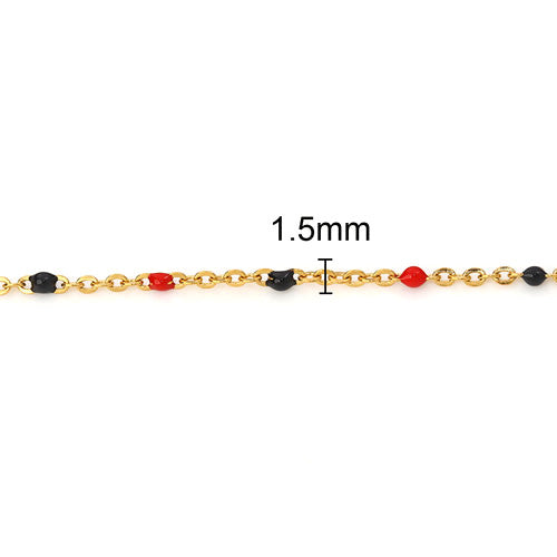 Beaded Cable Chain Necklace, Stainless Steel, Red, Black, Enamel, 49.8cm - BEADED CREATIONS