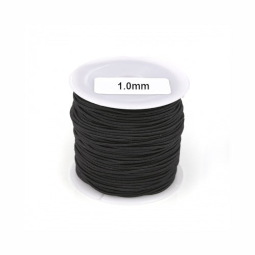 Elastic Cord, Latex Core, Black, Polyester, 1mm - BEADED CREATIONS
