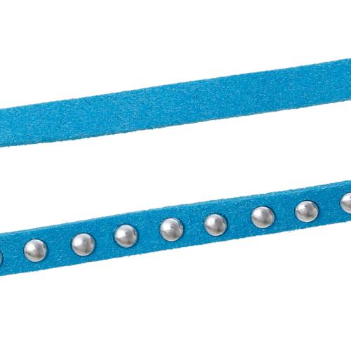 Beading Cord, Flat, Faux Suede, Sea Blue, Silver Studded Round Rivets, 7mm - BEADED CREATIONS