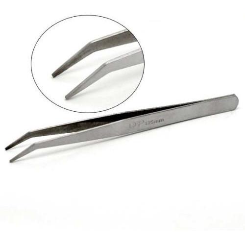 Beading Tweezers, Bent Nose, Silver Tone, Alloy, 125mm - BEADED CREATIONS