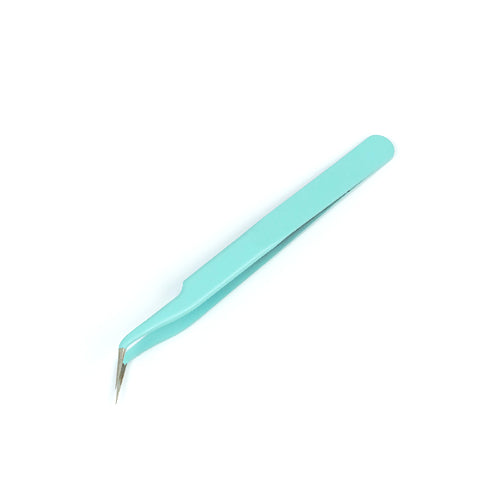 Beading Tweezers, Stainless Steel, Bent Nose, Light Sky Blue, 12.1cm - BEADED CREATIONS