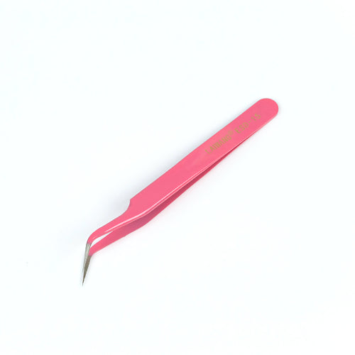 Beading Tweezers, Stainless Steel, Bent Nose, With 1cm Fine Tip, Pink, 12.1cm - BEADED CREATIONS