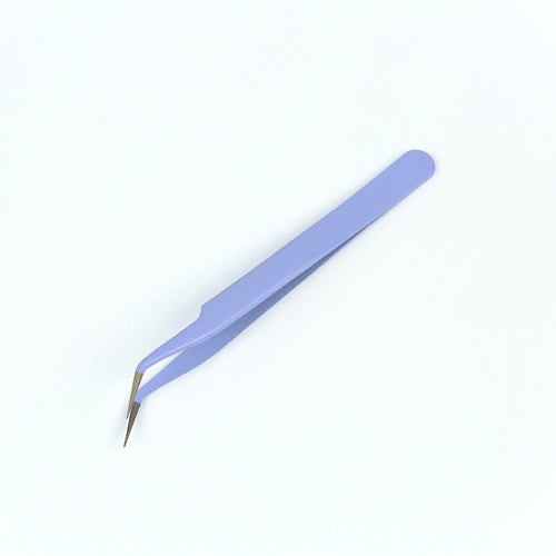 Beading Tweezers, Stainless Steel, Bent Nose, With 1cm Fine Tip, Purple, 12.1cm - BEADED CREATIONS