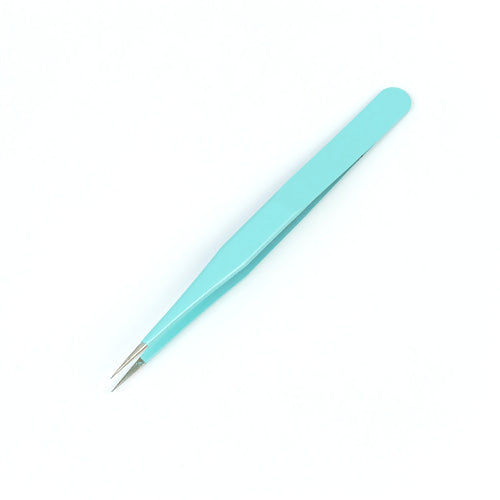 Beading Tweezers, Stainless Steel, Straight, Light Sky Blue, 13.4cm - BEADED CREATIONS