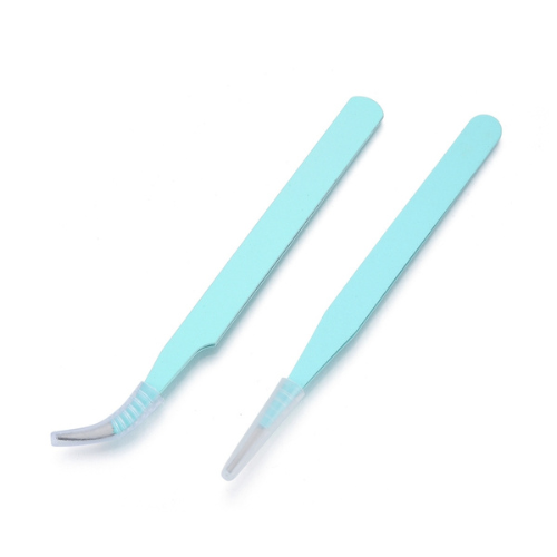 Beading Tweezers, Set, Stainless Steel, Flat And Bent Nose, Cyan - BEADED CREATIONS