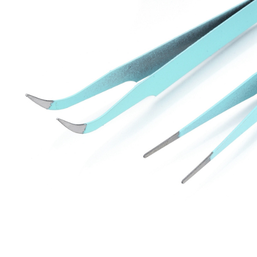Beading Tweezers, Set, Stainless Steel, Flat And Bent Nose, Cyan - BEADED CREATIONS