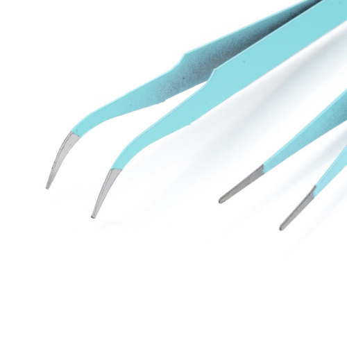 Beading Tweezers, Set, Stainless Steel, Flat And Bent Nose, Cyan - BEADED CREATIONS