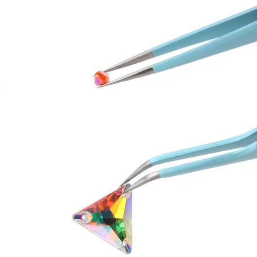 Beading Tweezers, Set, Stainless Steel, Flat And Bent Nose, Cyan - BEADED CREATIONS