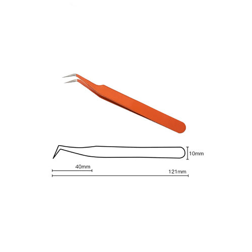 Beading Tweezers, Stainless Steel, Bent Nose, Pink, 121mm - BEADED CREATIONS