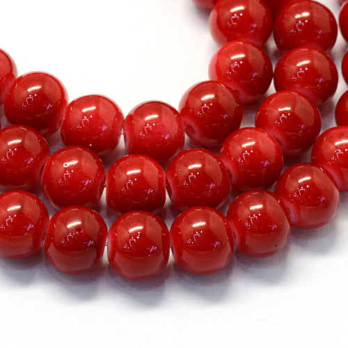 Beads, Glass, Opaque, Firebrick, Red, Round, 8.5-9mm - BEADED CREATIONS