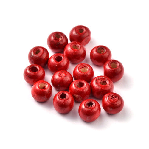 Beads, Wood, Natural, Round, Dyed, Red, 10mm - BEADED CREATIONS