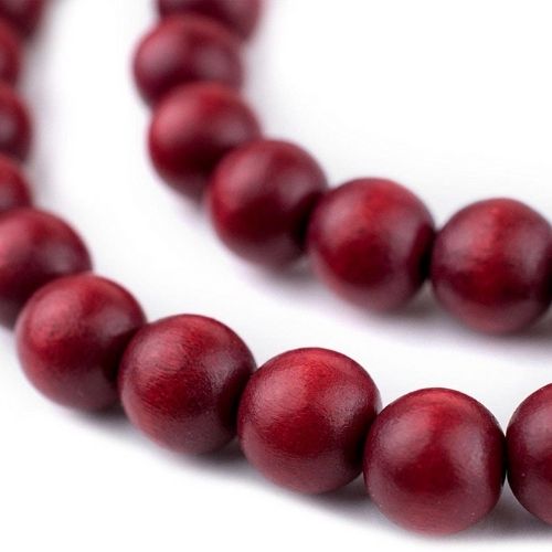Beads, Wood, Natural, Round, Dyed, Wine Red, 12mm - BEADED CREATIONS