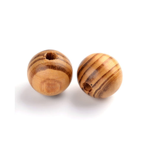 Beads, Wood, Pine, Natural, Striped, Round, 14mm - BEADED CREATIONS