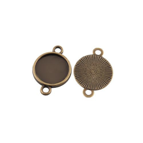 Bezel Setting Connectors, Round, Antique Bronze, Alloy, 13mm - BEADED CREATIONS