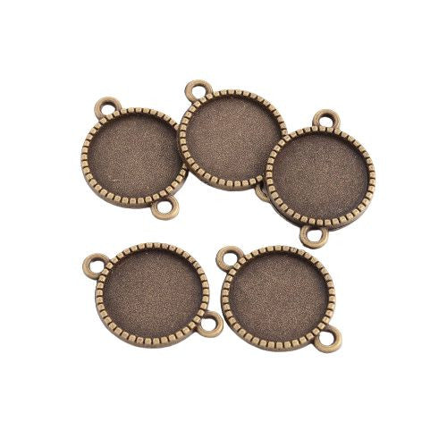 Bezel Setting Connectors, Round, Antique Bronze, Alloy, 16.5mm - BEADED CREATIONS