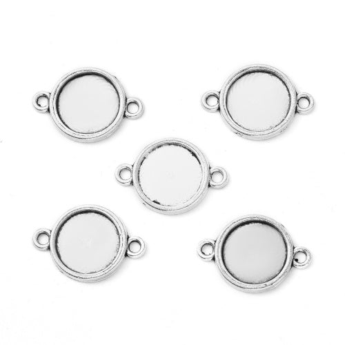 Bezel Setting Connectors, Round, Antique Silver, Alloy, 15mm - BEADED CREATIONS