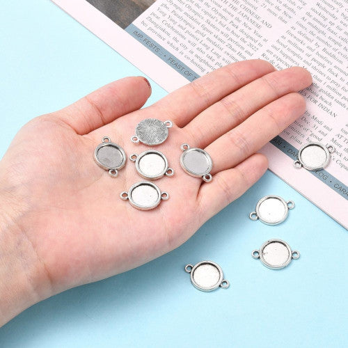 Bezel Setting Connectors, Round, Antique Silver, Alloy, 15mm - BEADED CREATIONS