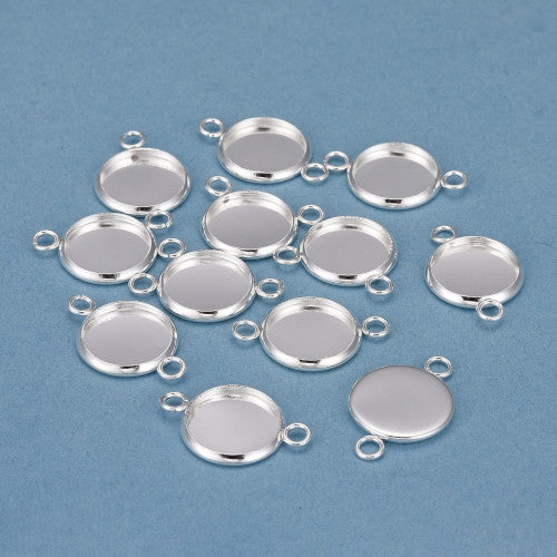 Bezel Setting Connectors, Stainless Steel, Round, Silver Plated, 14mm - BEADED CREATIONS