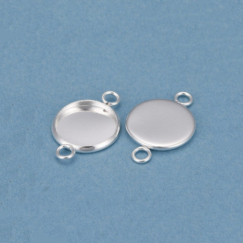 Bezel Setting Connectors, Stainless Steel, Round, Silver Plated, 14mm - BEADED CREATIONS