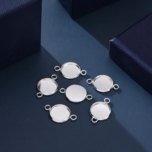 Bezel Setting Connectors, Stainless Steel, Round, Silver Plated, 14mm - BEADED CREATIONS