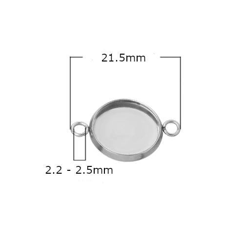 Bezel Setting Connectors, Stainless Steel, Round, Silver, 14mm - BEADED CREATIONS