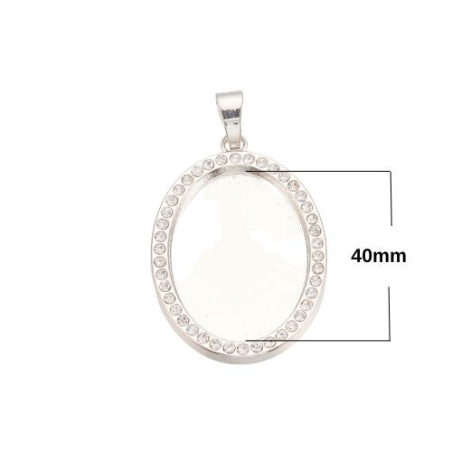 Bezel Settings, Oval, With Bail, Rhinestones, Silver Plated, 51.5x38.5mm - BEADED CREATIONS