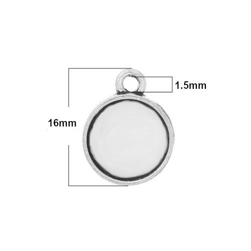 Bezel Settings, Round, Antique Silver, Alloy, 13mm - BEADED CREATIONS