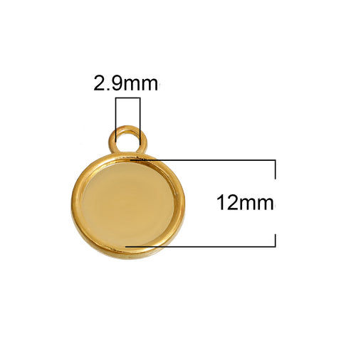 Bezel Settings, Round, Gold Plated, Alloy, 14mm - BEADED CREATIONS