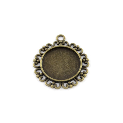 Bezel Settings, Round, Ornate, Antique Bronze, Alloy, 30mm - BEADED CREATIONS