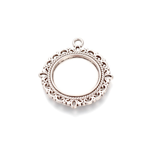 Bezel Settings, Round, Ornate, Antique Silver, Alloy, 32mm - BEADED CREATIONS