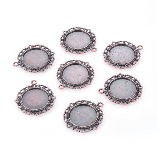 Bezel Settings, Round, Ornate, Red Copper, Alloy, 32mm - BEADED CREATIONS