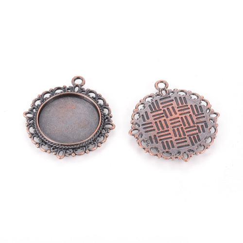 Bezel Settings, Round, Ornate, Red Copper, Alloy, 32mm - BEADED CREATIONS