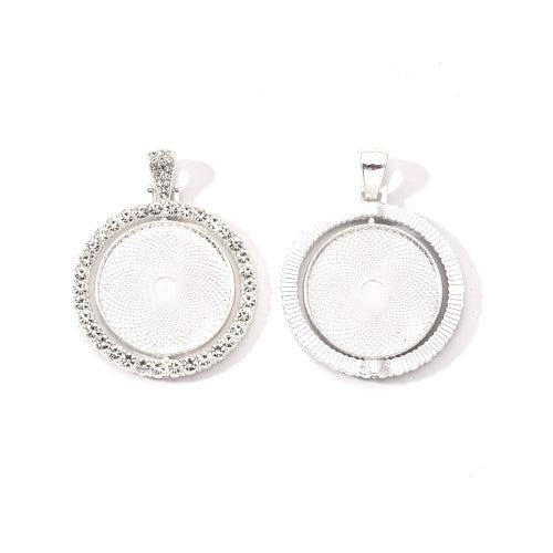 Bezel Settings, Round, Rotatable, Rhinestones, Silver Plated, Alloy, 43mm - BEADED CREATIONS