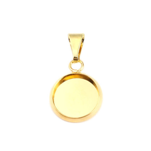 Bezel Settings, Round, With Bail, Gold Plated, Brass, 14mm - BEADED CREATIONS