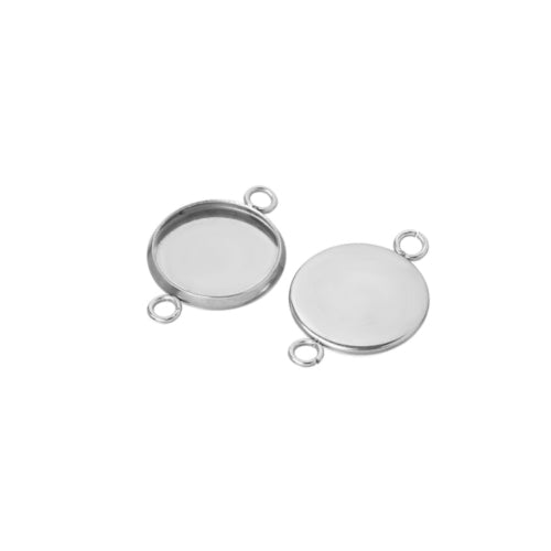 Bezel Setting Connectors, Round, Silver, Stainless Steel, 14mm - BEADED CREATIONS