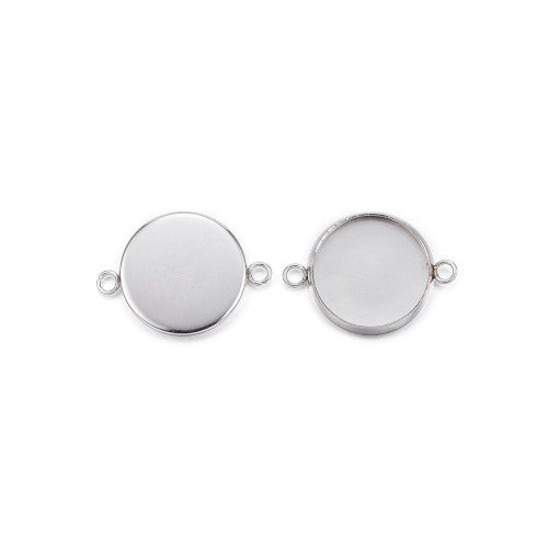 Bezel Setting Connectors, Round, Silver, Stainless Steel, 16mm - BEADED CREATIONS