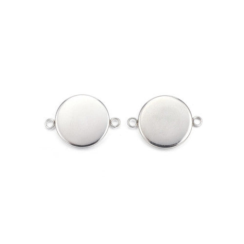 Bezel Setting Connectors, Round, Silver, Stainless Steel, 16mm - BEADED CREATIONS
