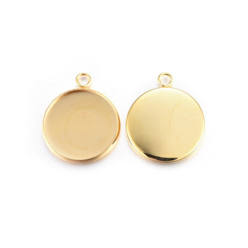 Bezel Settings, Round, 24K Gold Plated, Stainless Steel, 20mm - BEADED CREATIONS