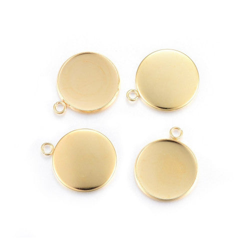 Bezel Settings, Round, 24K Gold Plated, Stainless Steel, 20mm - BEADED CREATIONS