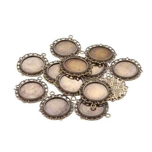 Bezel Settings, Round, Ornate, Antique Bronze, Alloy, 30mm - BEADED CREATIONS