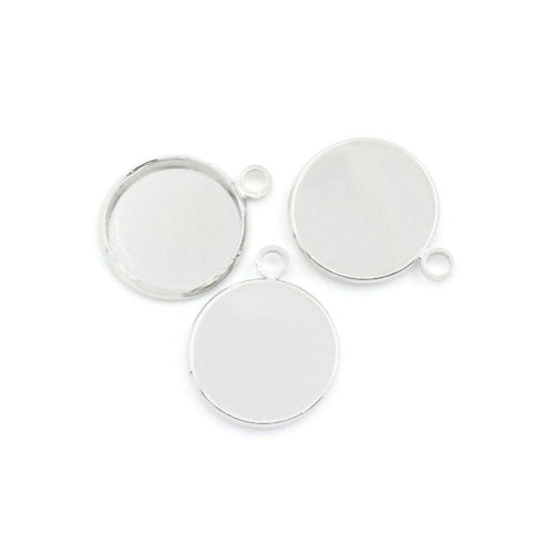 Bezel Settings, Round, Silver, Alloy, 16mm - BEADED CREATIONS