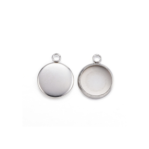 Bezel Settings, Round, Silver, Stainless Steel, 15mm - BEADED CREATIONS