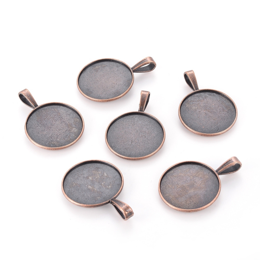 Bezel Settings, Round, With Bail, Red Copper, Alloy, 38mm - BEADED CREATIONS