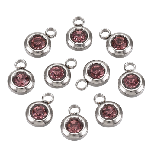 Birthstone Charms, Alexandrite, June, Stainless Steel, Silver, 9mm - BEADED CREATIONS