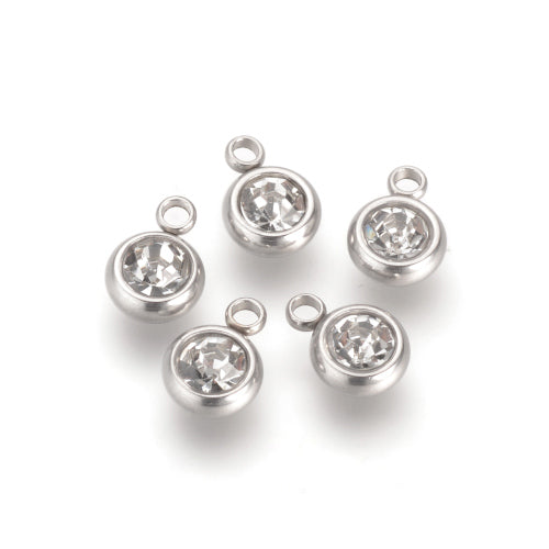 Birthstone Charms, Diamond, April, Stainless Steel, Silver, 8.5mm - BEADED CREATIONS